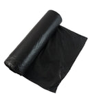 Thick black waste disposal bag, demonstrating its tear-resistant quality.