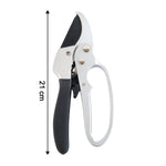 Precision pruning shears trimming a rose bush branch, highlighting their versatility.