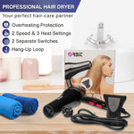 Compact hair dryer with hot and cold air settings for styling