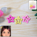 Assorted pack of 3 star-shaped hair clips for girls, vibrant colors.