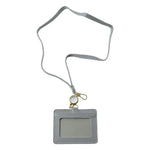Plastic ID badge holder with transparent window and adjustable lanyard