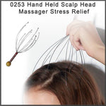Person demonstrating the ease of use of the handheld scalp massager for head and scalp massage.
