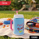 Ergonomic handle and leak-resistant lid of the plastic insulated mug.