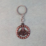 Metal Jai Shree Shyam keychain displaying intricate engraving and crystals