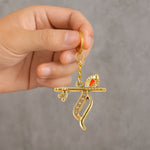 Side angle of Krishna metal keychain showing elegant metal finish