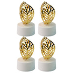 Arrangement of golden leaf LED candles on a decorative tray, perfect for Diwali or parties.