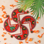 Acrylic Swastik Shubh Labh wall hanging featuring assorted colorful embellishments for home decor