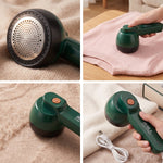 Portable fabric defuzzer with cleaning brush and charging cable