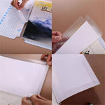 Mixed size transparent self-adhesive book covers displayed for notebooks