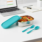 Closed stainless steel lunch box ideal for travel and office use