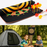 Magnetic dartboard rolled up compactly for storage