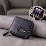Side perspective of compact zip-around cardholder wallet