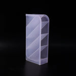 Close-up of plastic multi-storage holder compartments