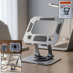 Foldable metal phone and tablet stand on desk