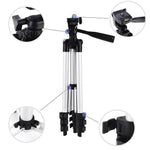 An adjustable height camera tripod from Gambit featuring a flexible 3-way pan head.