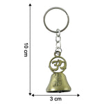 Dimensions and size of Om temple bell metal keychain shown