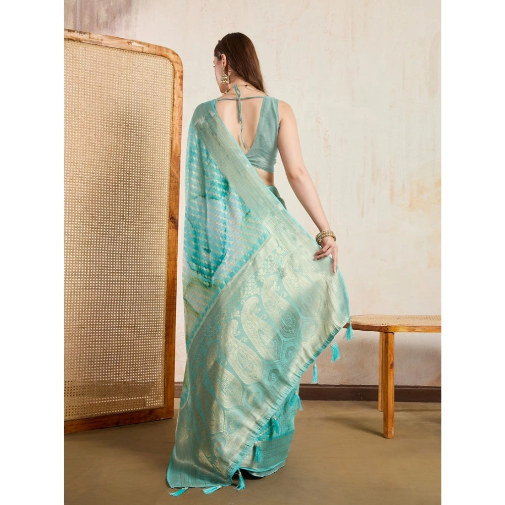 Women's Viscose Printed Saree With Unstitched Blouse 5.5Mtr (Green)