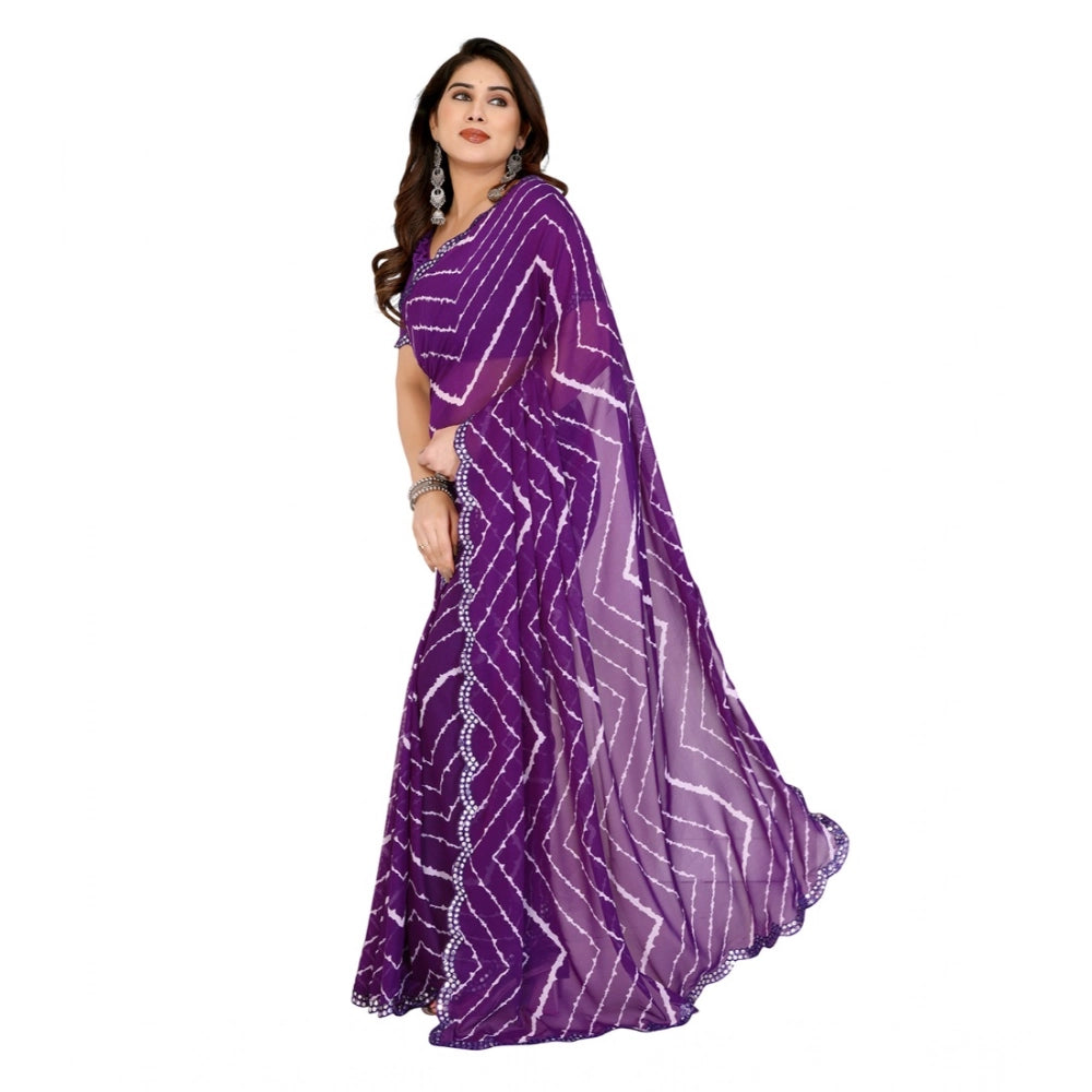 Women's Georgette Printed Saree With Unstitched Blouse 5.5Mtr (Purple)