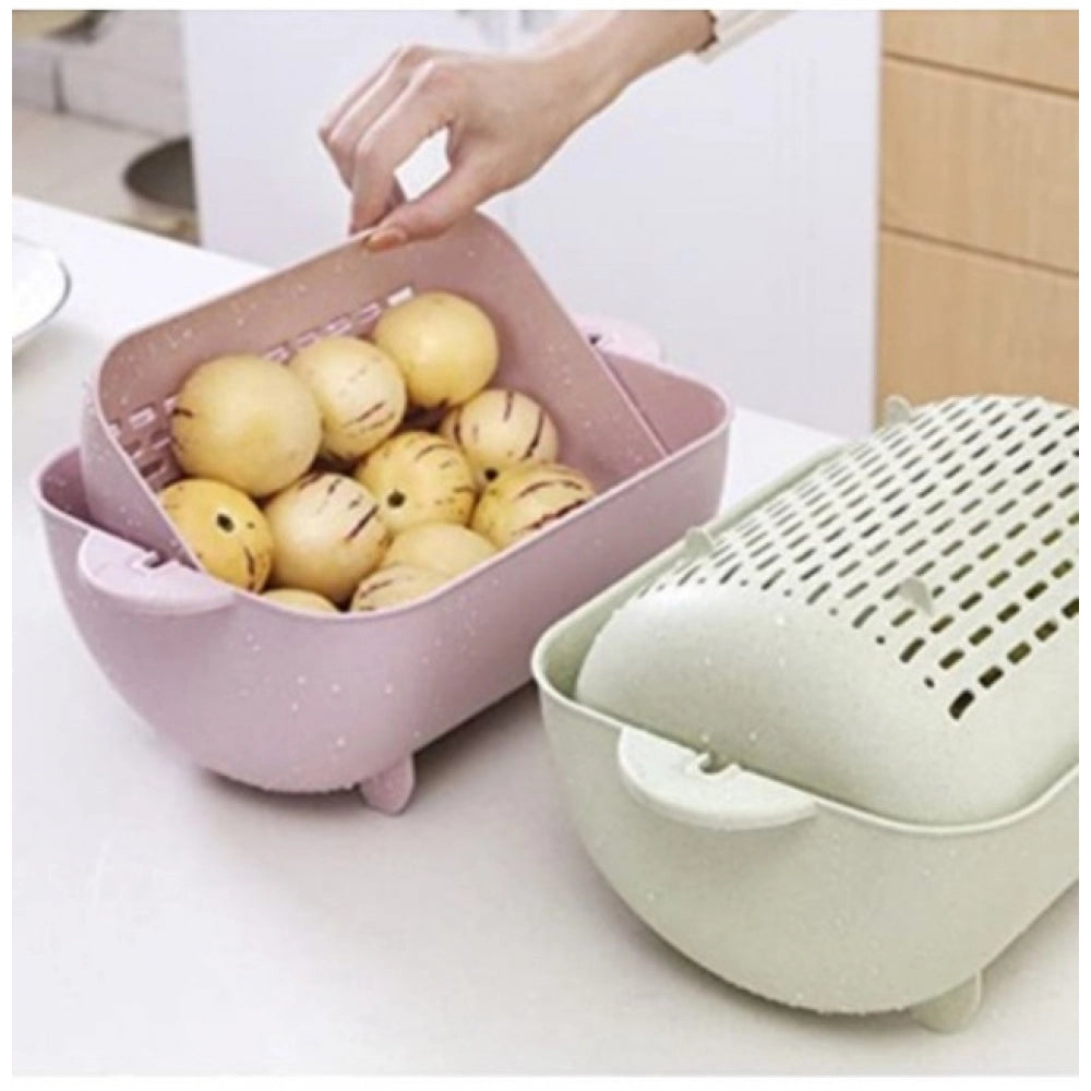 Pack Of 2_Multi-Purpose Kitchen Basket €“ Ideal for Straining, Sieving, Washing And Holding Fruits or Foods (Color: Assorted )