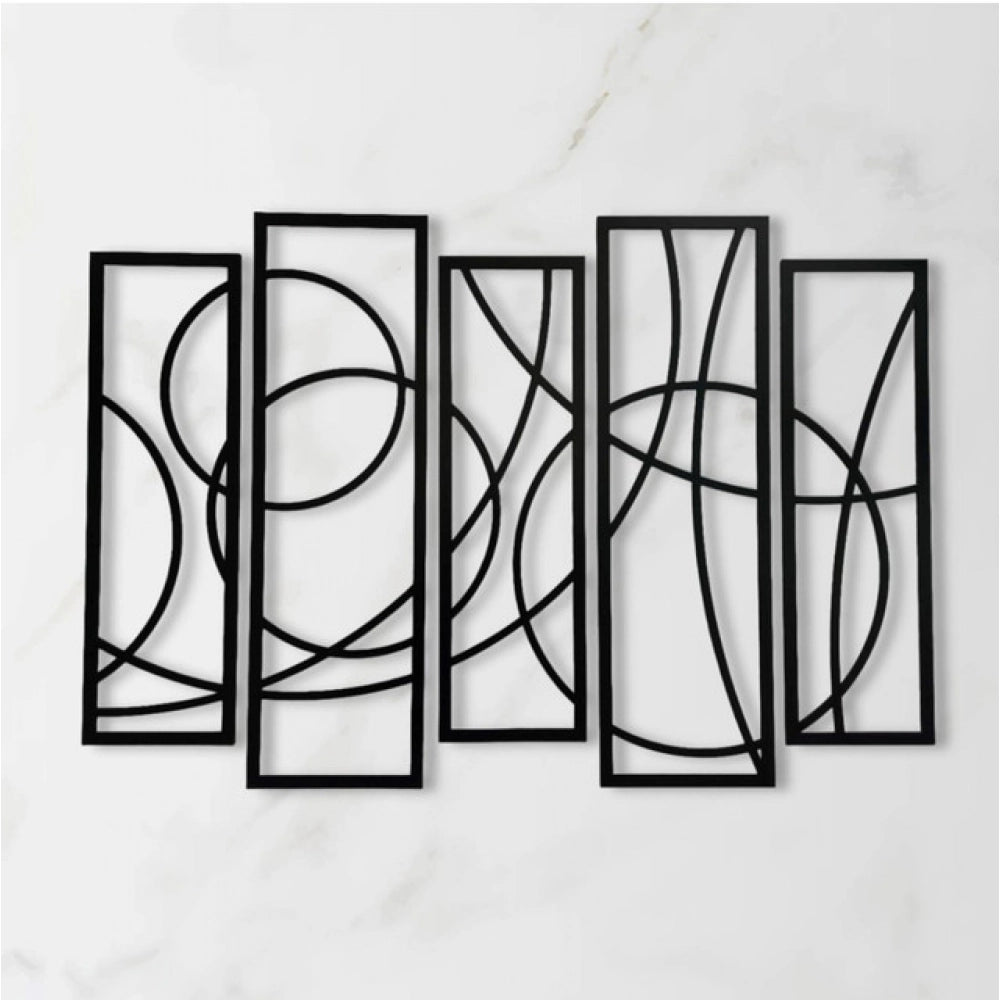 Wooden 5-Piece Wall Art Panel Frame €“ Elegant Black Abstract Design