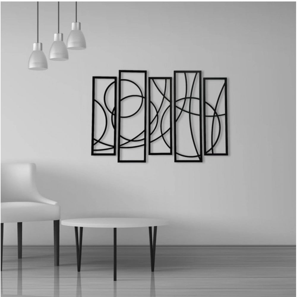Wooden 5-Piece Wall Art Panel Frame €“ Elegant Black Abstract Design