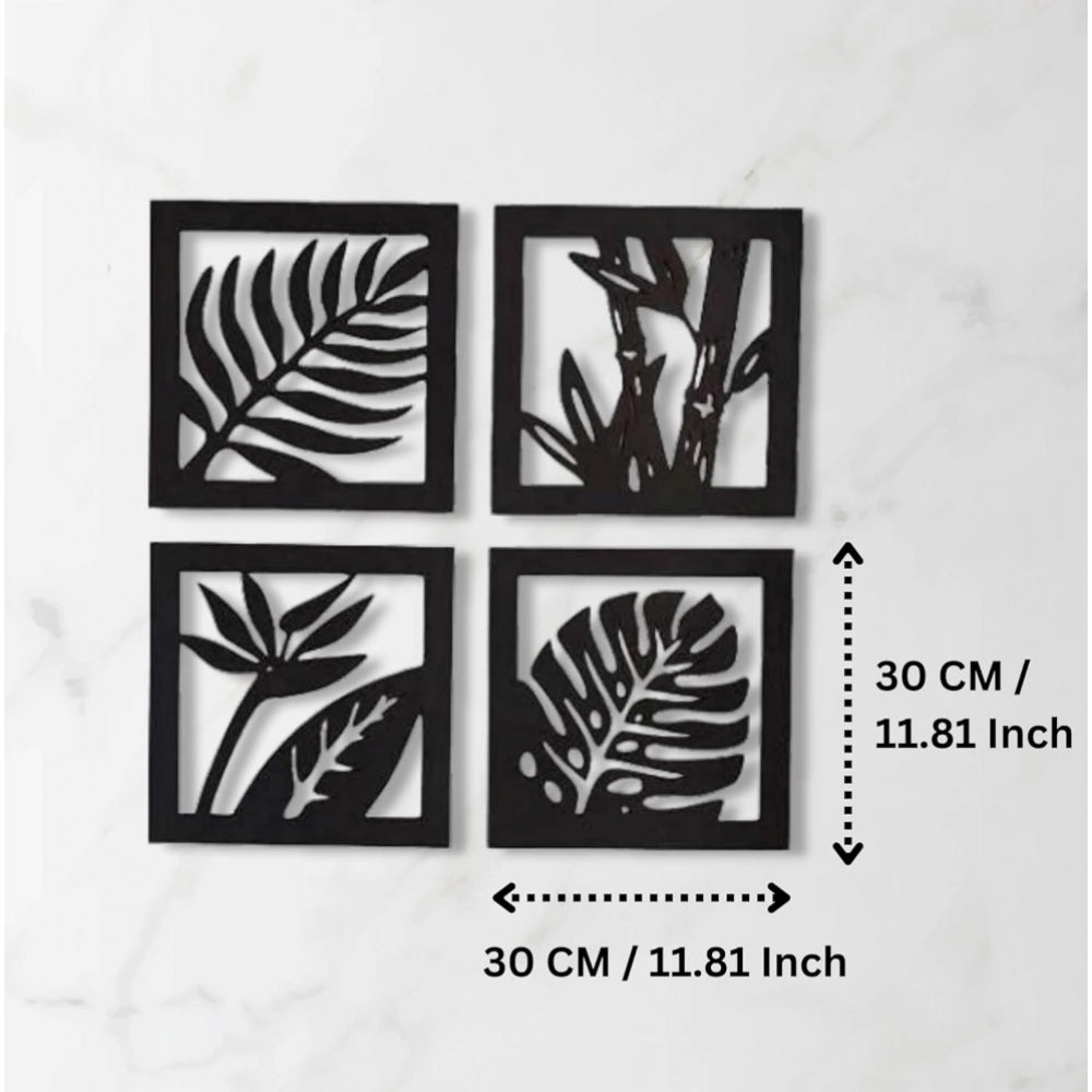 7 Decore Wooden 4 Pieces Square Tree Leaf Wall Art Panel Frame €“ Black (Big Size)