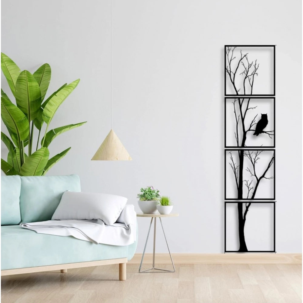 7 Decore Unique Vertical Tree Wall Art €“ 4 Piece Wooden Panel Set (Black)