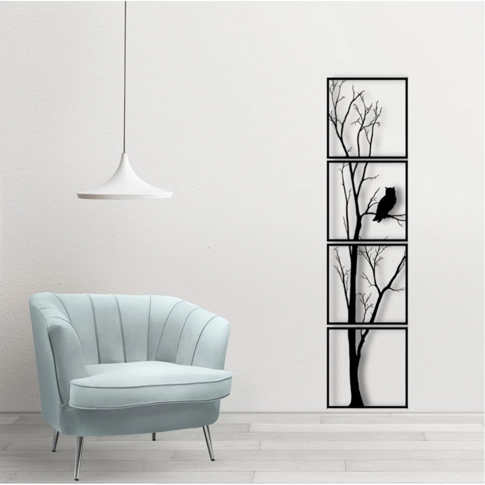 7 Decore Unique Vertical Tree Wall Art €“ 4 Piece Wooden Panel Set (Black)