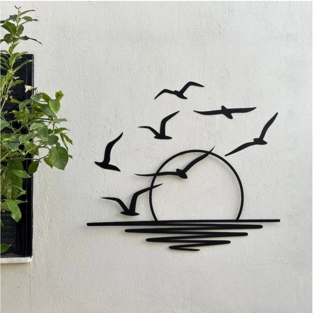Seagulls at Sunrise Coastal Wooden Wall Decor €“ Black