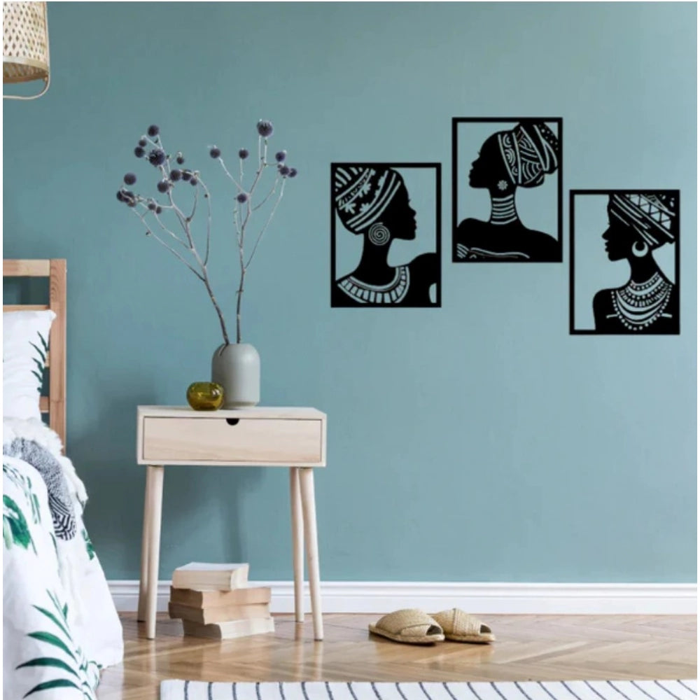 African Elegance Wooden Wall Decor €“ Set of 3 Panels (Black)