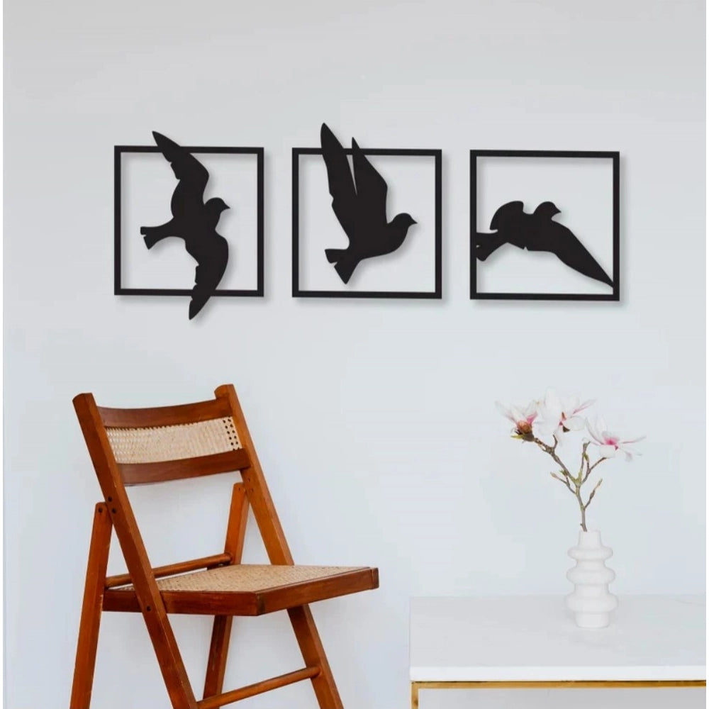Birds in Frame Wooden Wall Decor €“ Set of 3 Panels (Black)