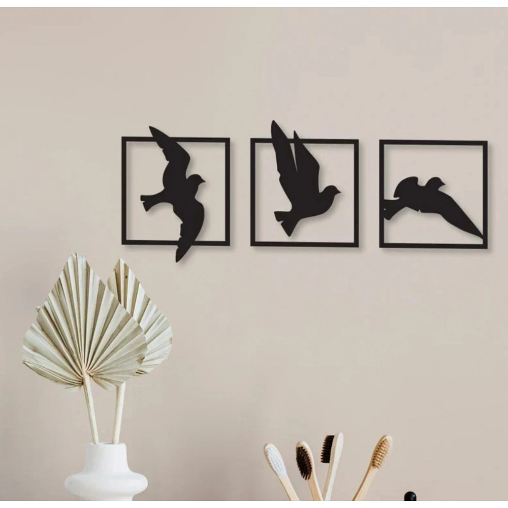 Birds in Frame Wooden Wall Decor €“ Set of 3 Panels (Black)