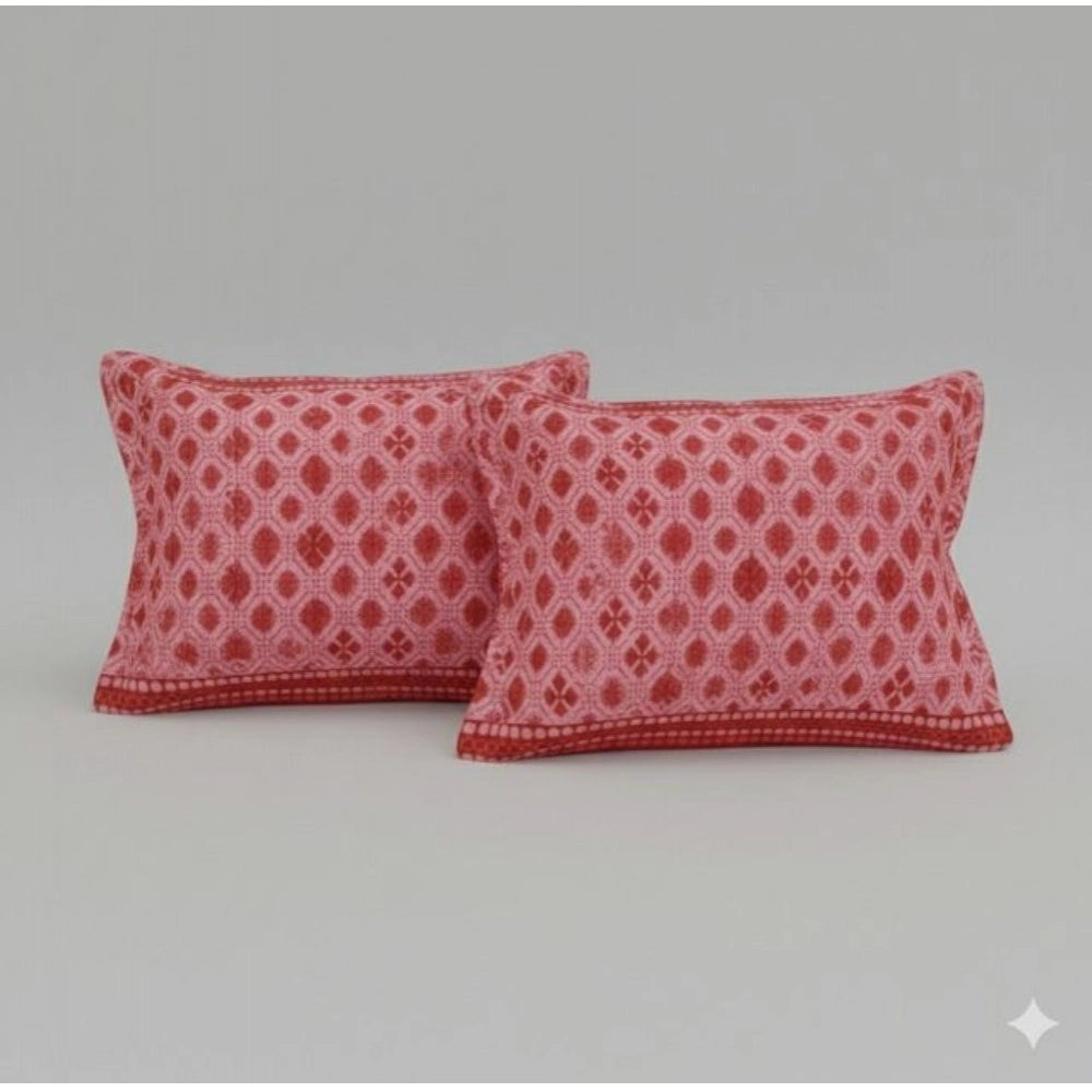 Fleece Geometric Double Polar Warm Bedsheet with 2 Pillow Cover (Red)