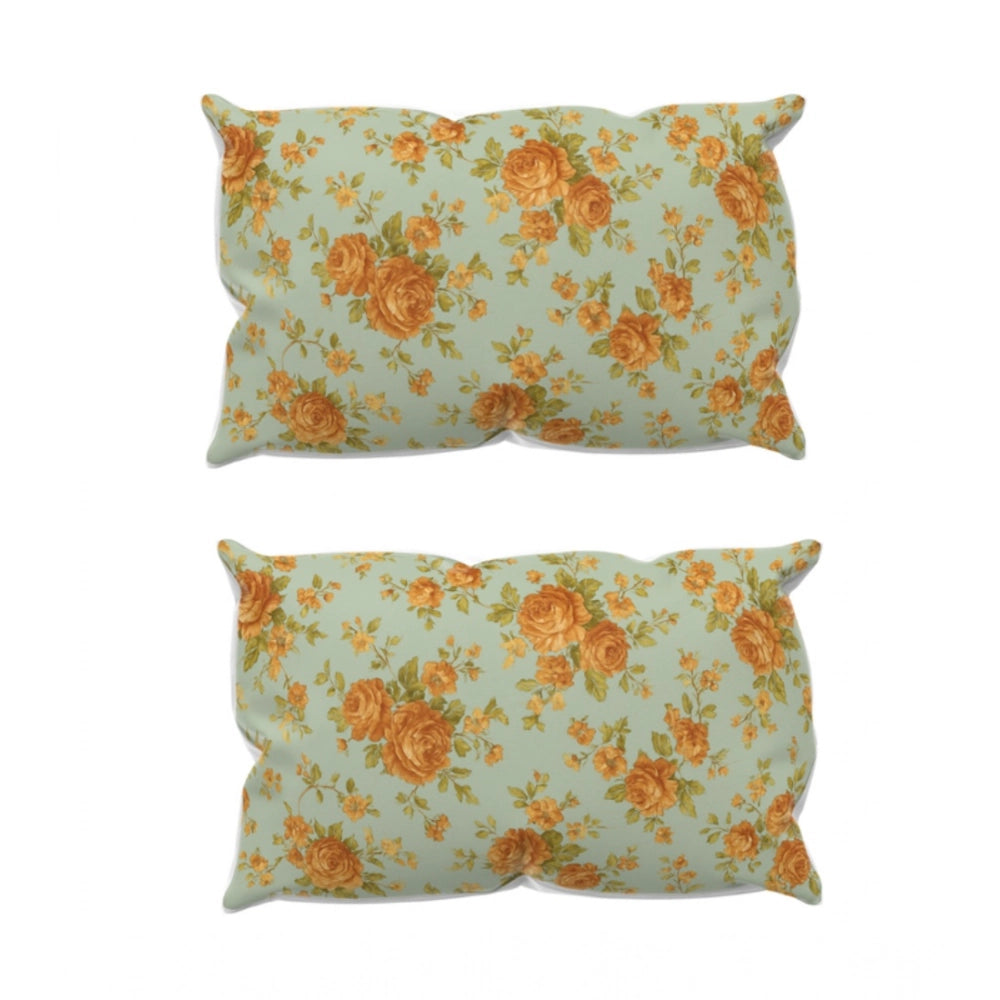 Microfiber Floral Printed Double Bedsheet with 2 Pillow Covers (Beige)