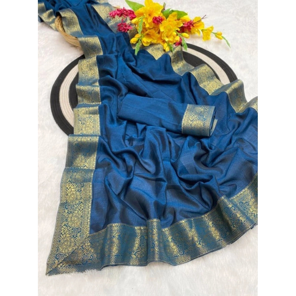 Women's Vichitra Silk Printed Saree With Unstitched Blouse 5.5Mtr (Rama)