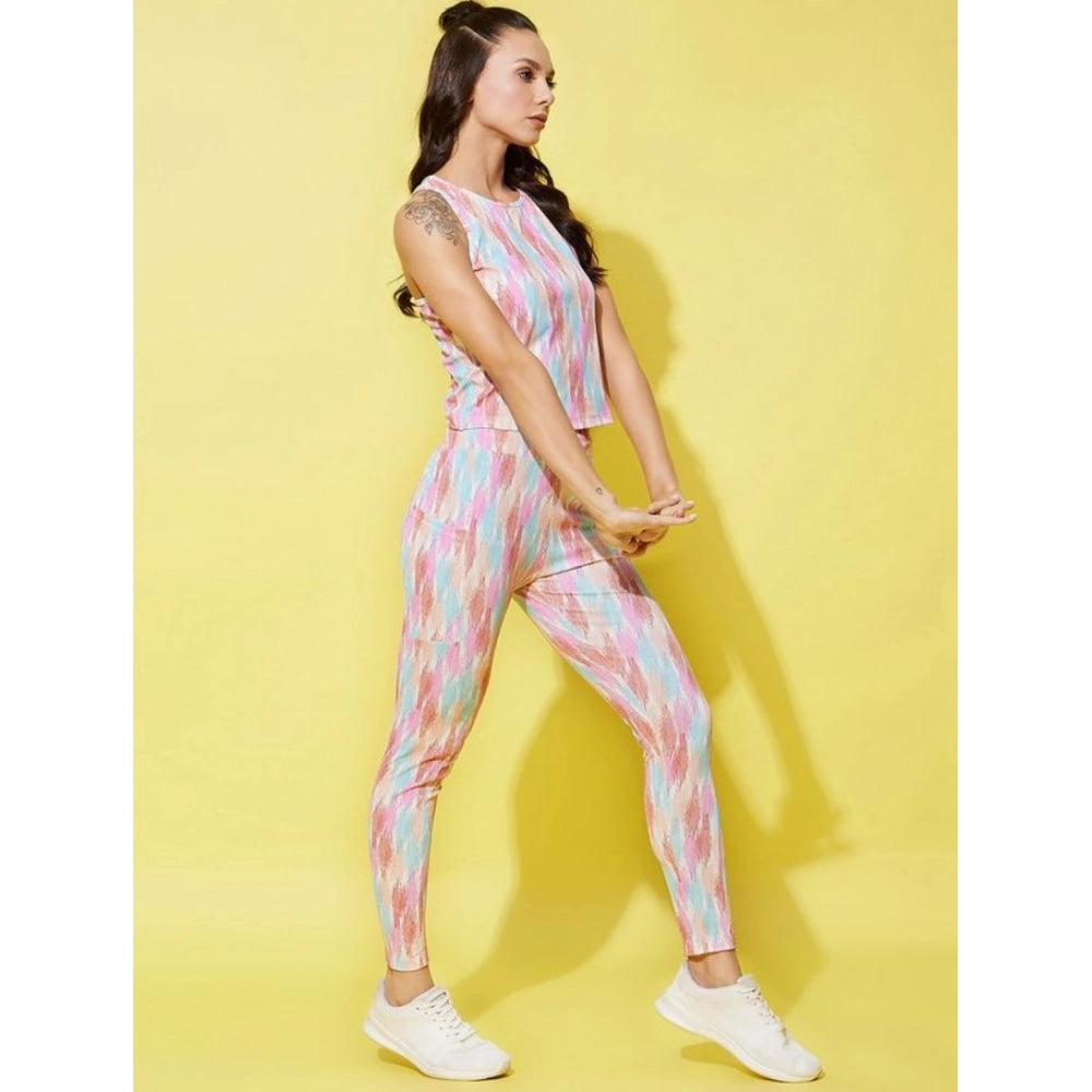Women's Polyester Lycra Printed Sleeveless Active Wear (Multicolor)