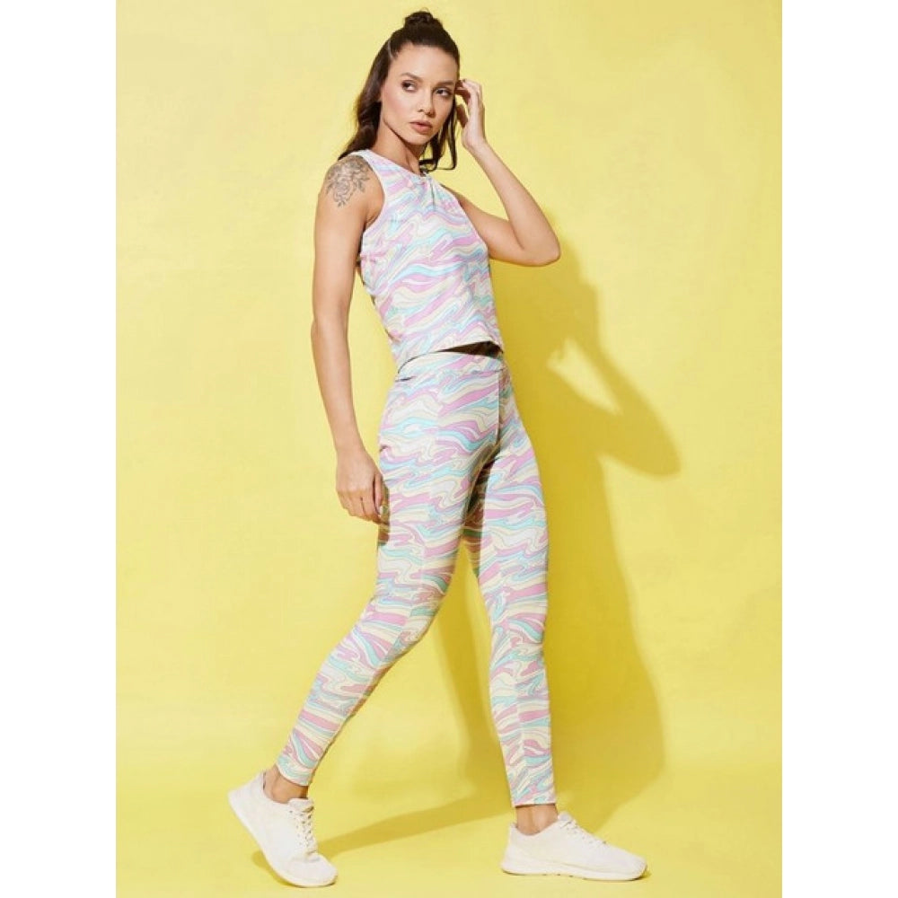 Women's Polyester Lycra Printed Sleeveless Active Wear (Multicolor)