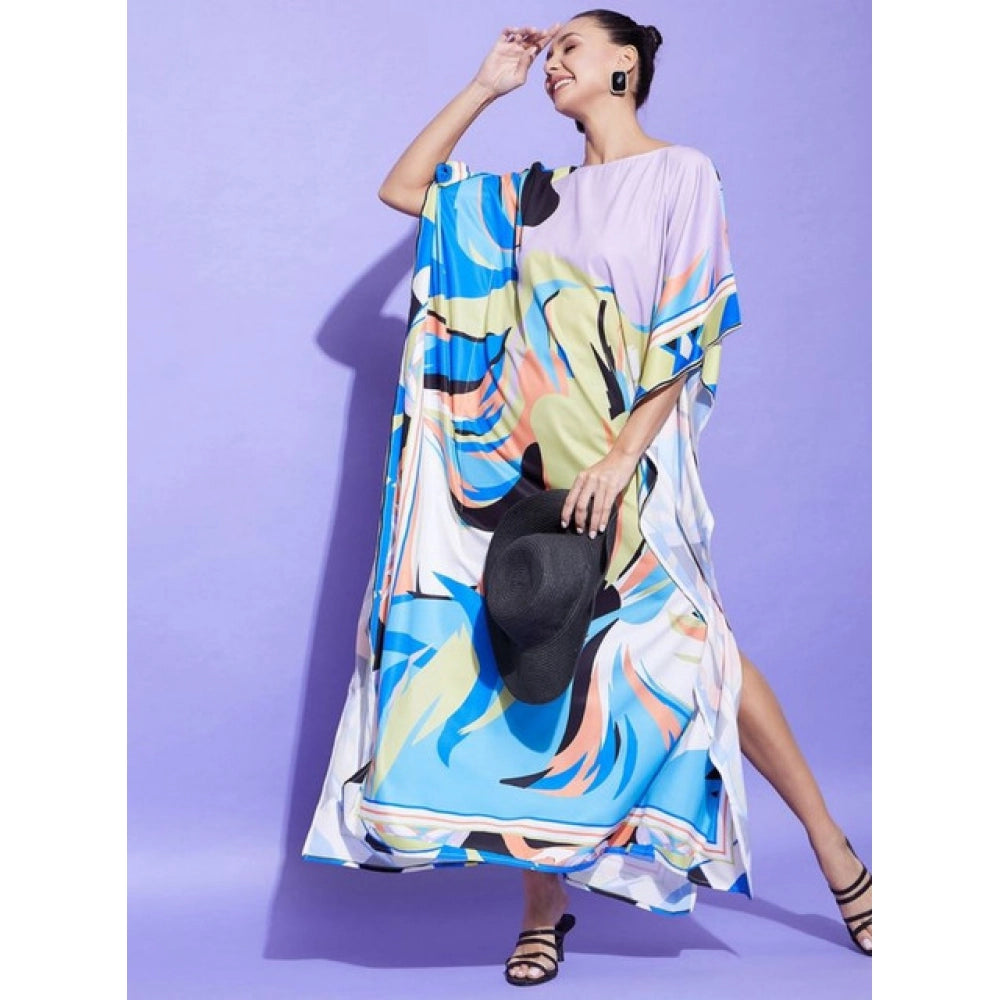 Women's Satin Colour Blocking Kaftan Dress (Multicolor)