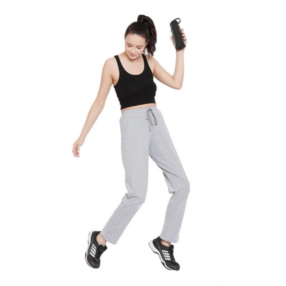 Women's Cotton Solid Elasticated Track Pants (Light Grey)