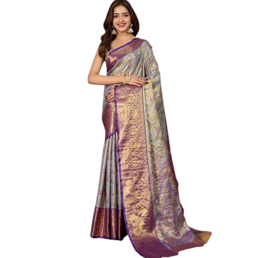 Women's Jacquard Saree With Unstitched Blouse 5.5Mtr (Multicolor)