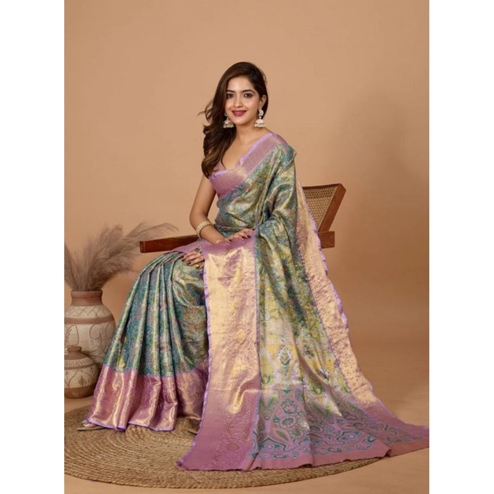 Women's Jacquard Saree With Unstitched Blouse 5.5Mtr (Multicolor)
