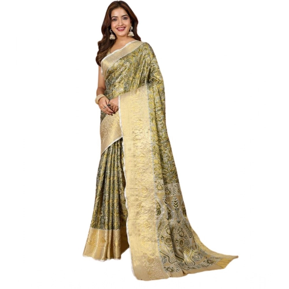 Women's Jacquard Saree With Unstitched Blouse 5.5Mtr (Olive)