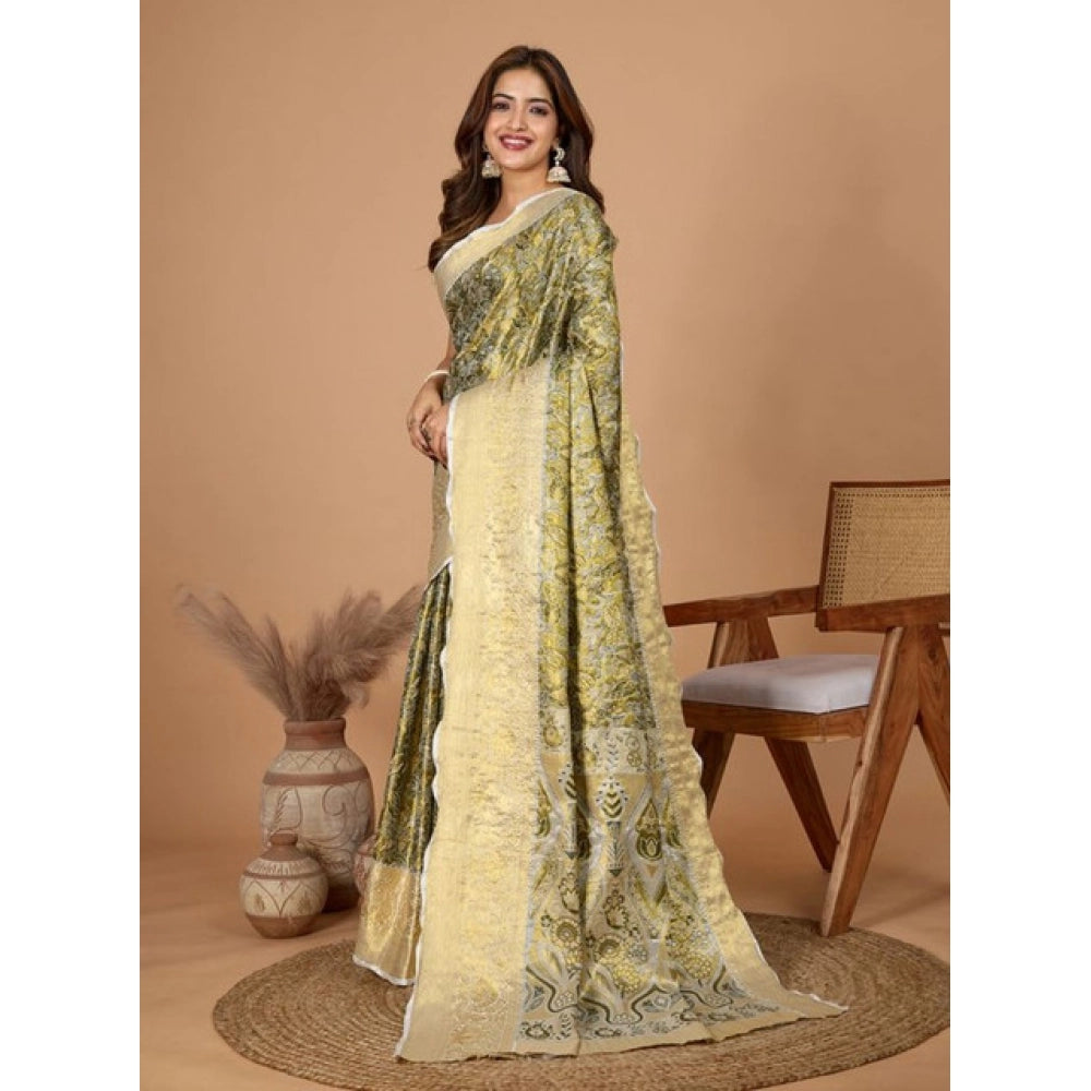 Women's Jacquard Saree With Unstitched Blouse 5.5Mtr (Olive)