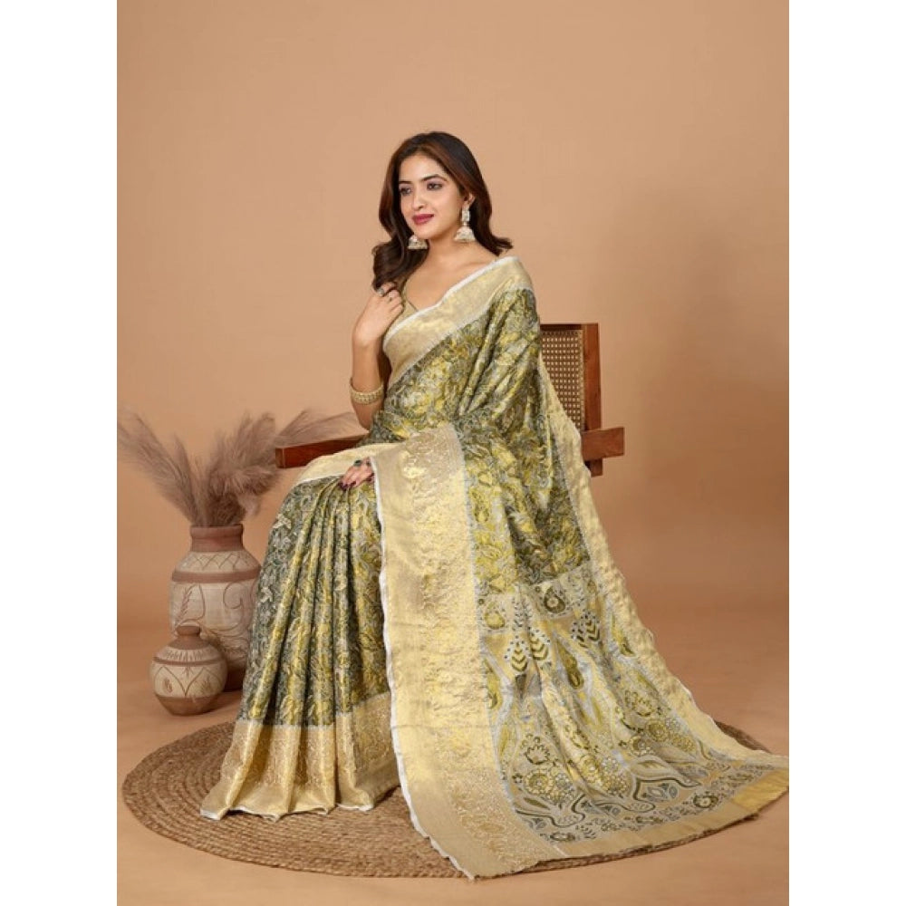 Women's Jacquard Saree With Unstitched Blouse 5.5Mtr (Olive)