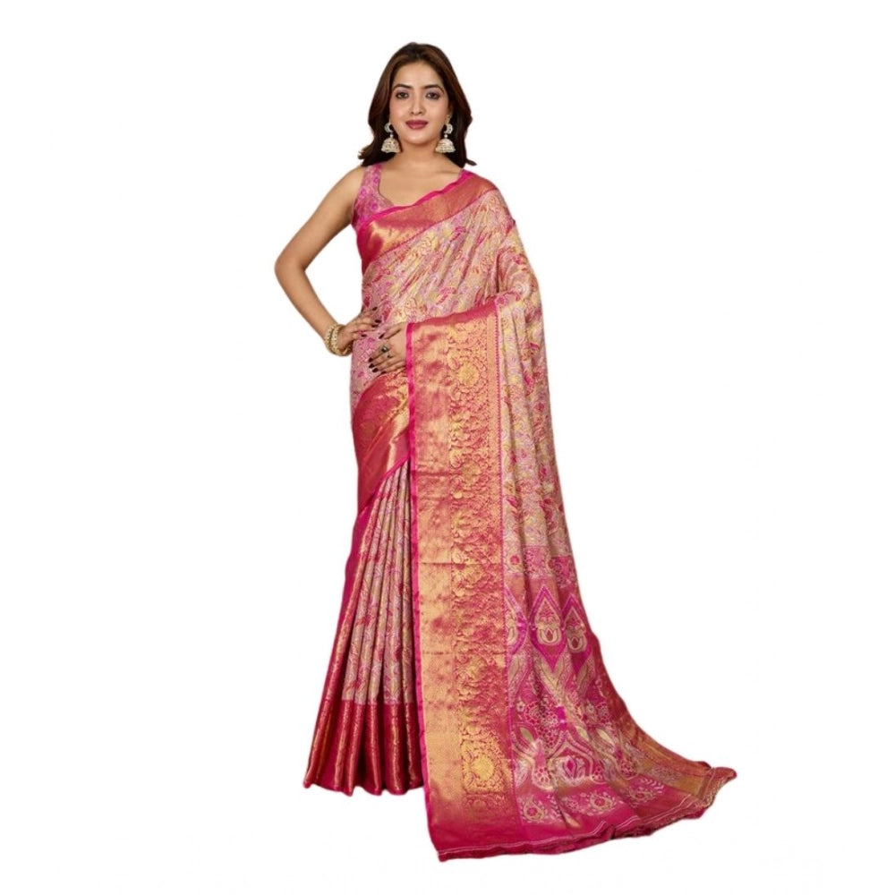Women's Jacquard Saree With Unstitched Blouse 5.5Mtr (Pink)