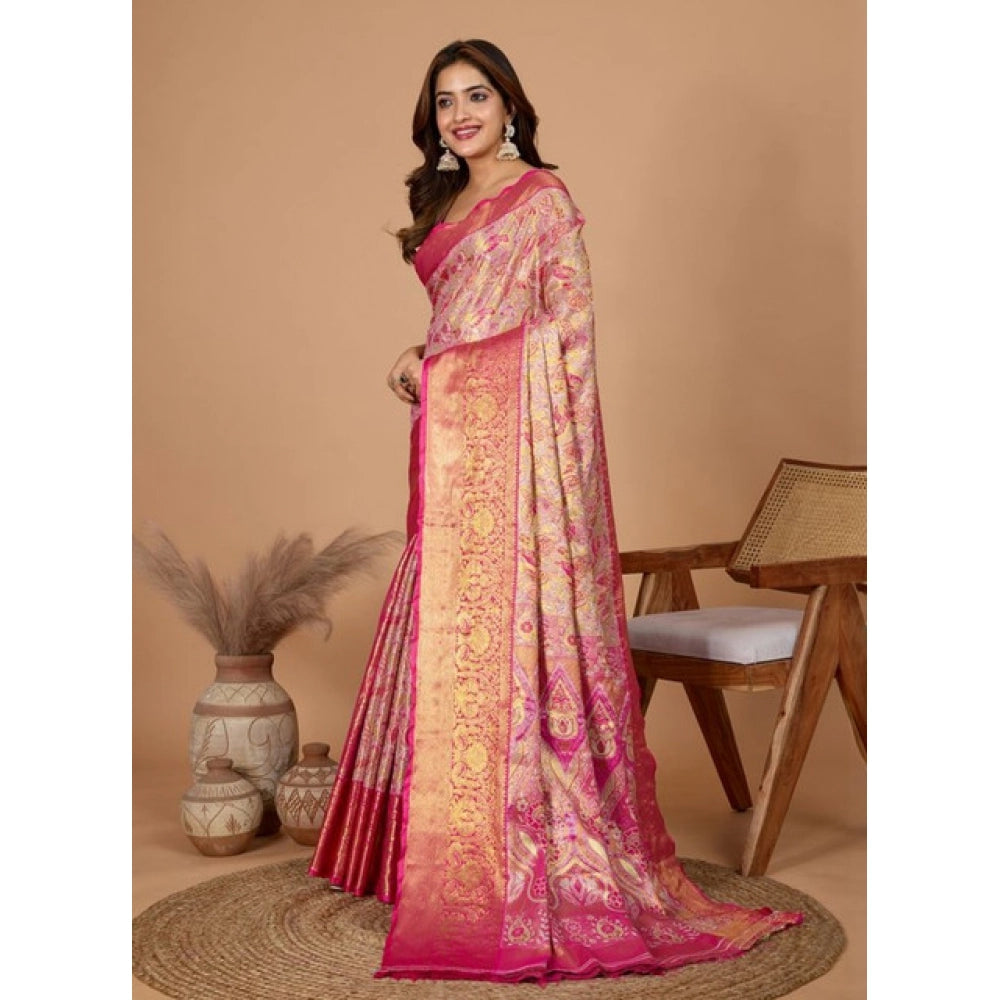 Women's Jacquard Saree With Unstitched Blouse 5.5Mtr (Pink)