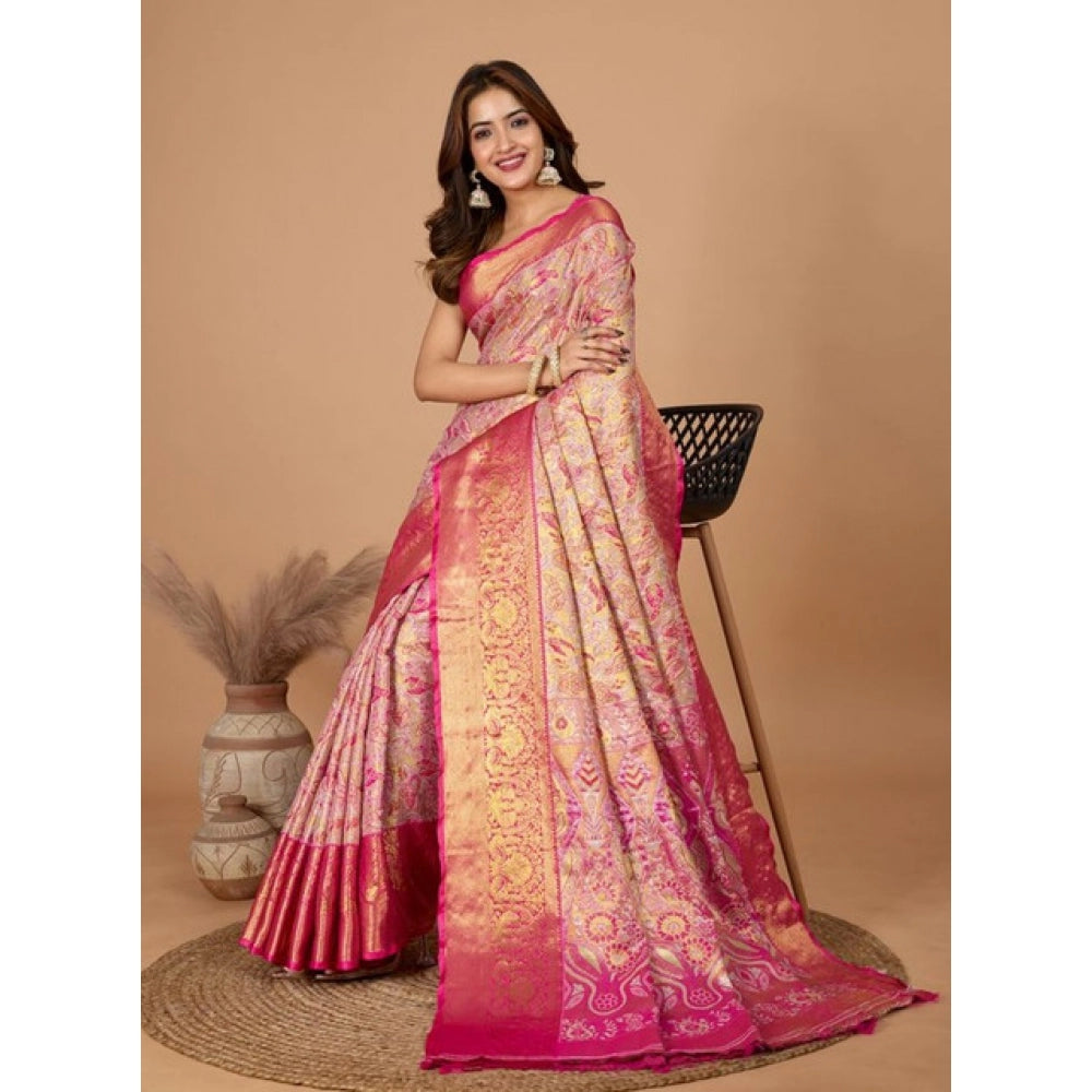 Women's Jacquard Saree With Unstitched Blouse 5.5Mtr (Pink)