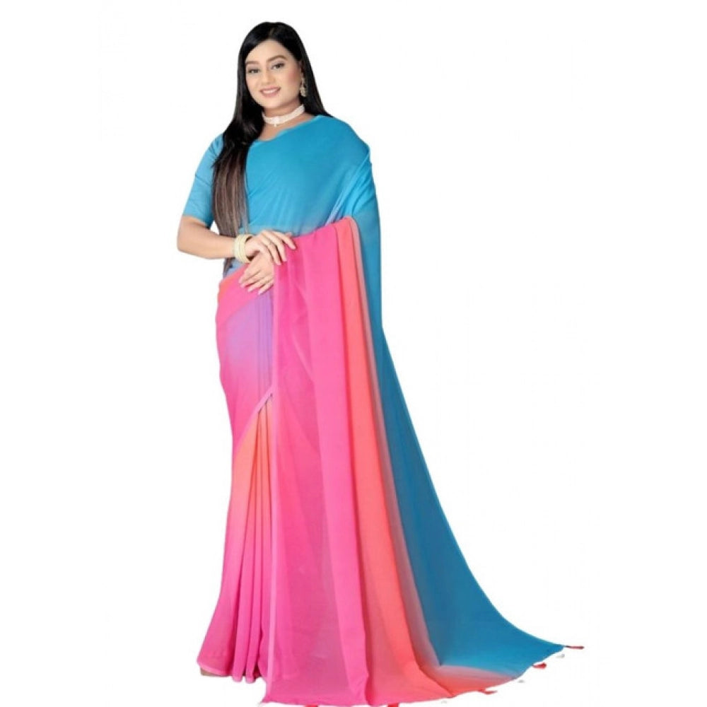 Women's Georgette Floral Printed Saree With Unstitched Blouse 5.5Mtr (Multicolor)