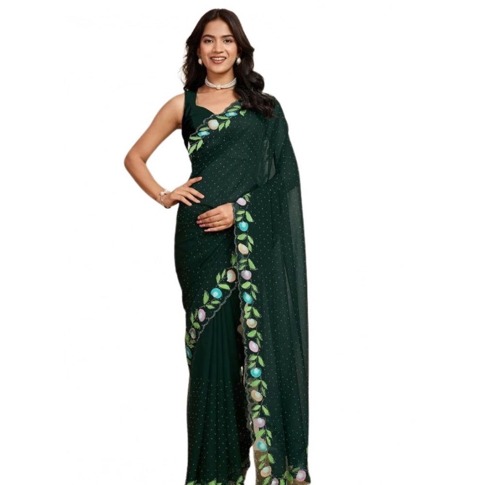 Women's Georgette Printed Saree With Unstitched Blouse 5.5Mtr (Green)
