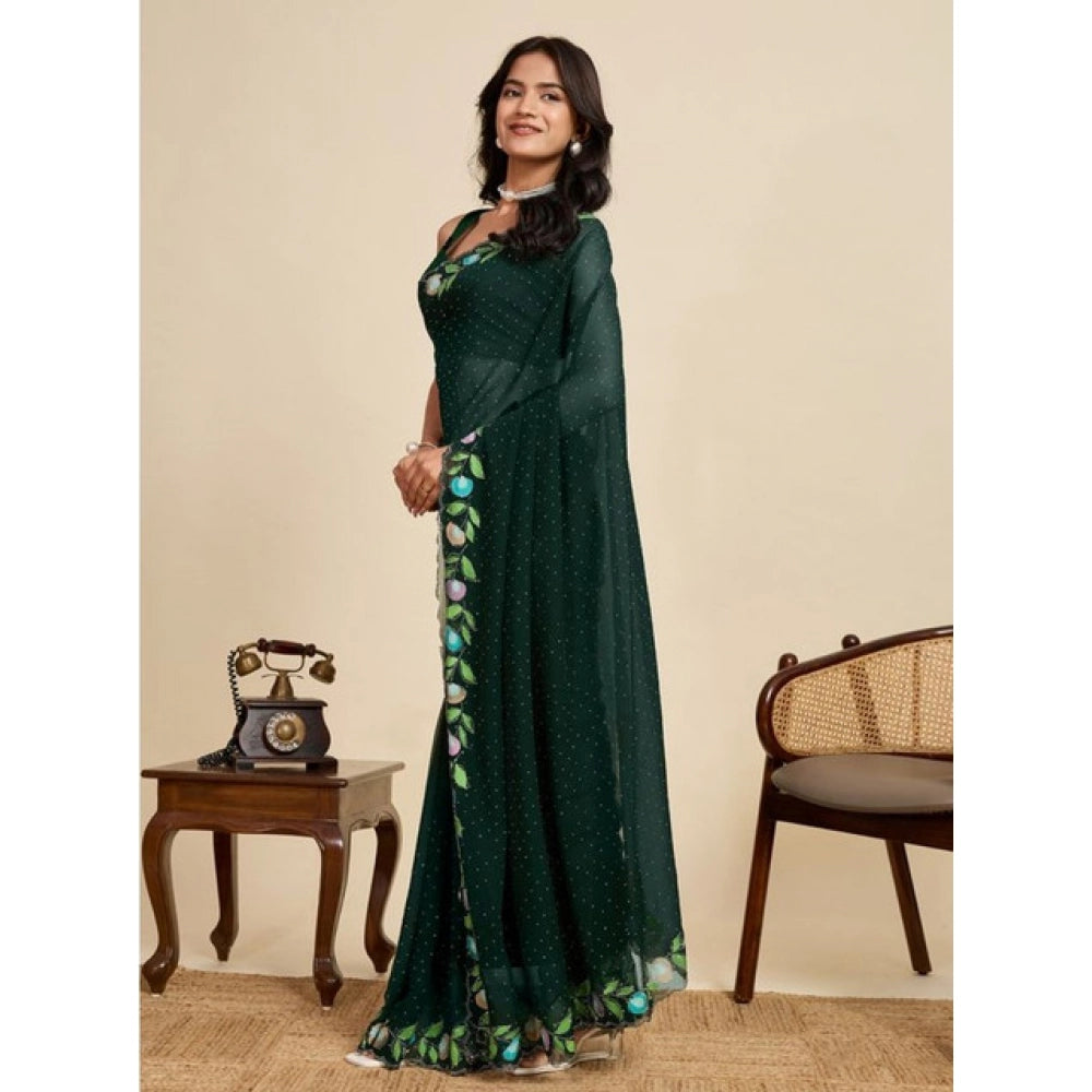 Women's Georgette Printed Saree With Unstitched Blouse 5.5Mtr (Green)